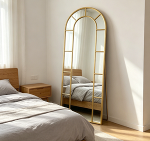 Modern Gold <b>Framed</b> <b>Arched</b> Glass Full Length Wall Mirror Standing Floor Vanity Decorative Bedroom Dressing Mirror - Product Image 1