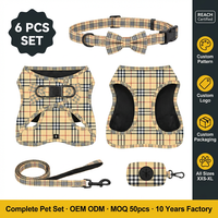 Ensemble personnalisé de harnais, collier et laisse pour animaux de compagnie à carreaux, 6 pièces, service de logo OEM ODM pour chiens et chats, vente en gros