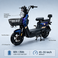 Vélo électrique urbain fabriqué en Chine, scooter électrique 60V avec panier avant, batterie au plomb-acide, freins doubles, vente en gros OEM ODM