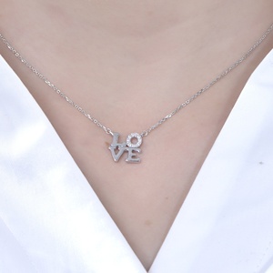Collar de plata de ley 925 con palabras, Letra de amor, corazón, corazón, amor, mujer, novia, San Valentín - Product Image 2