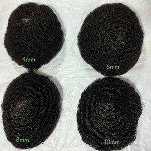 थोक स्टॉक एफ्रो कर्ल मेन टौपी 4 मिमी 6 मिमी पतली त्वचा बेस काले पुरुषों के लिए 100% मानव बाल टौपी - Product Image 5