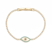 Bracelet tendance motif œil porte-bonheur, bordure turquoise bleue, chaîne scintillante en CZ, plaqué or blanc 14 carats, bracelet de soirée pour rappeurs