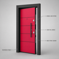 Porte d'entrée blindée moderne turque rose à poignée longue, double verrouillage multipoints, tailles personnalisées