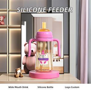 Biberons en silicone sans BPA de 300ml, conception de mamelon étanche à col large, poignée facile à saisir sans danger pour l'eau de lait pendant 0-12 mois - Product Image 5