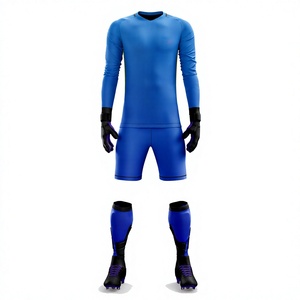 Ensemble de maillot de gardien de but personnalisé, chemise et short à manches longues, bleu, imprimé lignes tonales, nom et numéro de l'équipe, respirant, pour adultes et jeunes - Product Image 1
