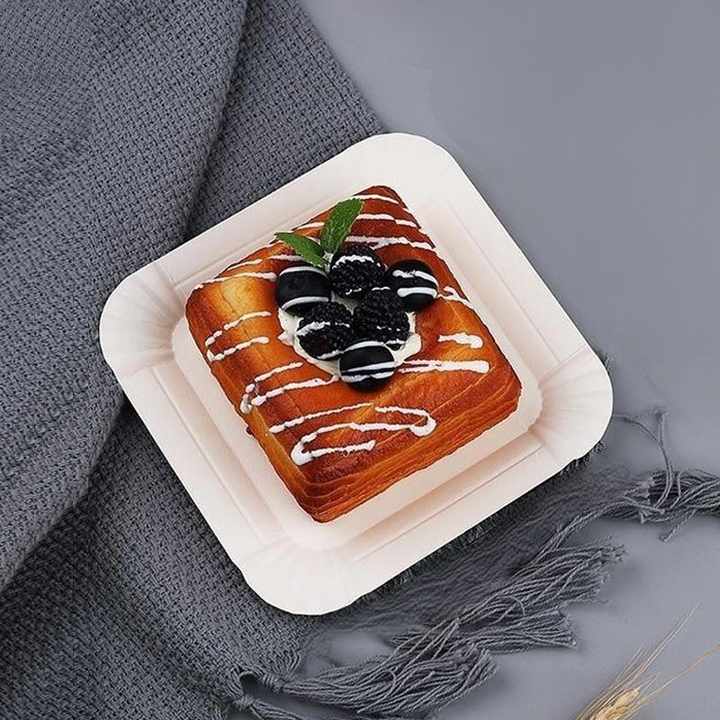 Custom Printed Disposable Rectangle Paper Plates Cake Square Paper Tray Biodegradable Disposable Plates