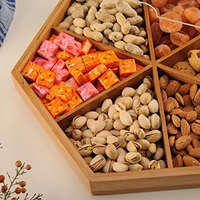 Plateau alimentaire en bois de bambou à 6 compartiments, plateau de service de noix et de bonbons avec couvercle