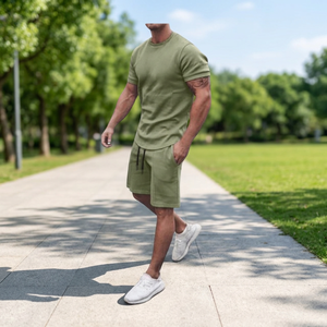 Ensemble de shorts d'été pour hommes Ensemble de t-shirts et de shorts de couleur unie Ensemble d'été pour hommes deux pièces - Product Image 2