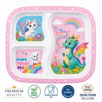 Écologique Dessin Animé Motif PP Plateau Portable Sûr Séparé En Plastique Assiette Plat Enfants À Manger De Qualité Alimentaire Vaisselle Ensemble En Gros