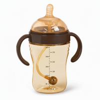 Biberon en silicone personnalisé de 300 ml avec tétine en silicone liquide, poignée, paille et bille lestée