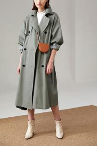 2021 automne automne décontracté Double boutonnage manteau <span class=keywords><strong>Trench</strong></span> femmes classique Long <span class=keywords><strong>kaki</strong></span> vert <span class=keywords><strong>Trench</strong></span> manteau avec ceinture - Product Image 5