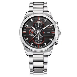 Montre sport multifonction pour homme, quartz, bracelet classique en acier inoxydable, chronographe, résistante à l'eau 30M, montre-bracelet décontractée pour affaires - Product Image 4