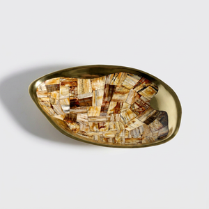 Bol en métal fait main exclusif avec incrustation de pierre naturelle, finition dorée, design moderne poli, idéal pour servir des aliments ou offrir en cadeau - Product Image 1