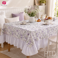 Nappe HuaLai 60x102 pouces en polyester effet coton à motif floral botanique avec ourlet à volants pour salle à manger, mariage, personnalisable