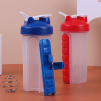 Vaso mezclador deportivo de 600 ml con asa, organizador de pastillas para 7 días, con cierre, para beber directamente, apto para microondas, directo de fábrica