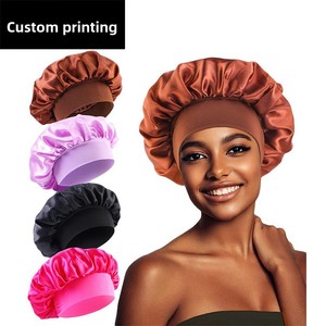 Cappello da Notte Monocromatico in Raso a Tesa Larga per Donna, Cappello Protettivo per Capelli, Cappello per Bellezza e Trucco - Product Image 1