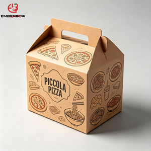 EBB Custom Kraft Paper Fast Food Box Disposable Fried Chicken Burger Fries Container With <b>Handle</b> Self Erecting Rectangle Pizza - Product Image 1