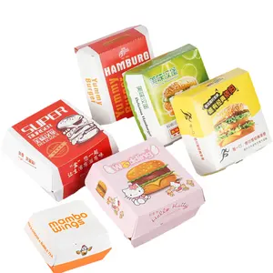 Biểu tượng tùy chỉnh in thức ăn nhanh cửa hàng sử dụng Takeaway dùng một lần bã mía Burger và Fry chip giấy bao bì Burger hộp
