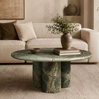 Table basse moderne en marbre vert forêt tropicale, design simple et personnalisé, en pierre naturelle pour salon