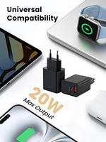 Chargeur mural intelligent double port 20W, charge rapide USB pour appareils mobiles, prise EU&KC, QC 3.0 Type C PD, nouveau design avec certificat CE KC