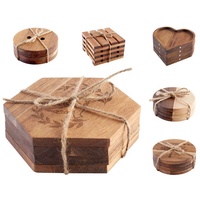 Ensemble de sous-verres ronds irréguliers personnalisés en bois d'acacia et en noyer noir avec fonction magnétique Tapis isolés et tampons gravés au laser