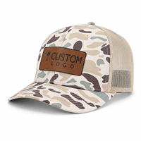 Casquette Trucker Personnalisée 6 Panneaux Camouflage Désert Maille Respirante Couronne Structurée Logo Patch en Cuir Gaufré Fermeture Snapback Vente en Gros