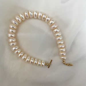 Pulsera de Perlas de Agua Dulce Naturales Grandes, Diseño de Cuentas Planas Tipo Ábaco - Product Image 1