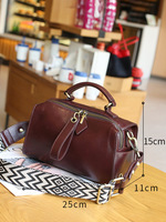 Tas Boston Kulit Asli Wanita Model Retro 2026, Tas Selempang Kulit Sapi untuk Kerja, Tas Bahu Tunggal Wanita