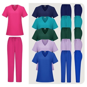 Women Scrub Set Solid Color V-Neck Top And Straight Leg Pants Moisture Wicking Hospital Uniforms Split Set S XXL - Product Image 1