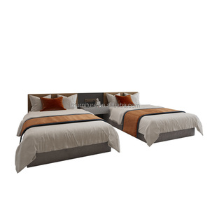 Fournisseur de meubles pour chambres d'hôtel 3 étoiles, sur mesure, lit plateforme en bois MDF simple ou double avec tête de lit et tables de chevet - Product Image 2