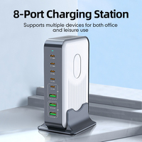 Chargeur de bureau GaN 200W PD QC3.0 SCP à charge rapide multi-ports pour ordinateur portable, tablette, téléphone, appareil photo
