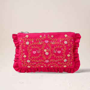 <span class=keywords><strong>Pochette</strong></span> à maquillage pour femme avec design personnalisé, volants, belle broderie, <span class=keywords><strong>pochette</strong></span> en lin à volants - Product Image 4