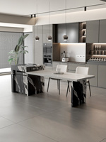 Îlots de cuisine modernes de luxe en pierre frittée, îlot de cuisine rétractable en marbre