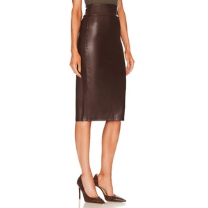 Jupe crayon en similicuir vegan, coupe slim, couleur unie, longueur genou, avec fermeture éclair au dos, pour femmes - Product Image 2