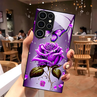 Coque de téléphone portable en verre trempé TPU avec impression de fleurs roses pour Samsung Galaxy S8 S9 S10 S20 S21 S22 S23 S24 S25 S26