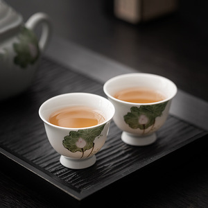 Tasse à thé en céramique peinte à la main, motif lotus, sous glaçure, tasse individuelle pour dégustation de thé Kung Fu - Product Image 2