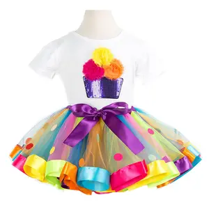 Enfant en bas âge petite fille filles arc-en-ciel tutu jupe de ballet avec chemise mini jupes ensemble