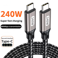 Kabel USB 2.0 240W 48V 5A USB C ke USB C Kabel Data Tipe C Kabel Pengisian Daya Super Cepat Kabel Data untuk iPhone 15 Android PC