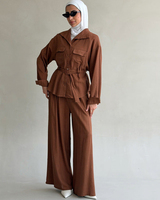 Tenues de printemps Eid 2026 personnalisées, en coton tissé islamique, hauts et pantalons amples décontractés et modestes, deux pièces