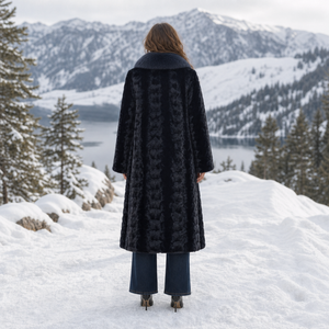Cappotto Lungo in Vera Pelliccia di <span class=keywords><strong>Visone</strong></span> Nero di Alta Qualità per Donna, Elegante e Lussuoso, <span class=keywords><strong>con</strong></span> Colletto in Pelliccia di Volpe - Product Image 3