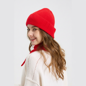 Bonnet en tricot côtelé rouge pour femme, couvre-chef chaud décontracté pour l'hiver - Product Image 2