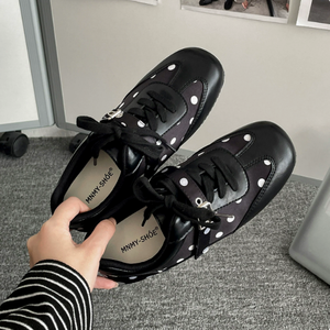 Baskets décontractées rétro printemps à pois noirs <span class=keywords><strong>et</strong></span> blancs, chaussures plates polyvalentes à lacets <span class=keywords><strong>et</strong></span> bride à boucle - Product Image 6