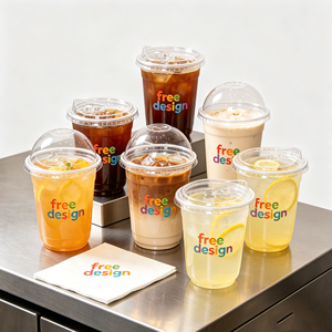 Vaso de Plástico Transparente PET con Tapa para Bebidas, Té de Burbujas, Café, con Impresión de Logotipo Personalizado, Desechable, Venta al por Mayor, 8, 12, 16, 32 Onzas - Product Image 1