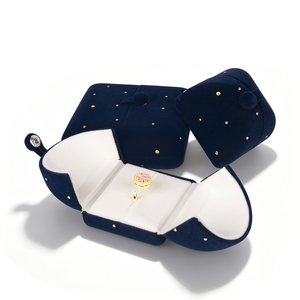 Caja de Joyería de Terciopelo Azul con Diseño de Estrellas de Lujo, Caja de Regalo de Almacenamiento de Anillos, Colgantes y Pendientes de Doble Cara - Product Image 2