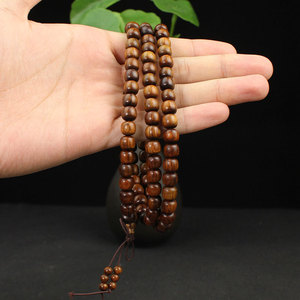 Bracelet de prière en bois de rose noir 108 perles, forme baril 7x8mm, poli à la main, unisexe, bijoux religieux, collier de collection - Product Image 3