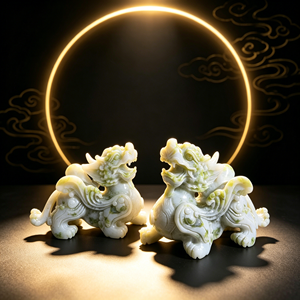 Paire de figurines <span class=keywords><strong>Pixiu</strong></span> en jade naturel sculptées à la main, Feng Shui, pour la décoration de la maison et du bureau, ornement de protection de la prospérité - Product Image 3