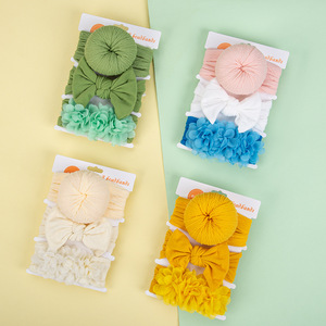 Juego de 3 Diademas de Nailon Tejido Huiyi con Flores de Chifón, Estilo Dulce, Alta Elasticidad, Diadema con Lazo para Niños de 0 a 3 Años, Fotos de Cumpleaños, Venta al por Mayor - Product Image 3