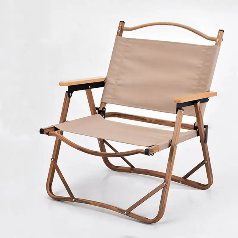 Customizable Canvas Leather Portable Foldable Outdoor Kermit Chair Camping imitation wood grain Chair Folding Camping Chair