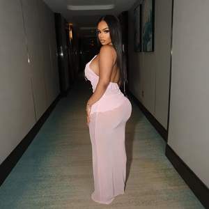 ชุดเซ็ต 2 ชิ้นสำหรับสาวพลัสไซส์ เสื้อสายเดี่ยวตาข่ายแต่งระบาย พร้อมกระโปรงยาวผ้าชีฟองซีทรู ชุดเที่ยวพักผ่อน - Product Image 6