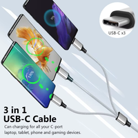 Câble de charge USB 3 en 1, type A vers triple type C, en nylon tressé, multi-ports USB-C, chargeur rapide pour plusieurs téléphones et tablettes